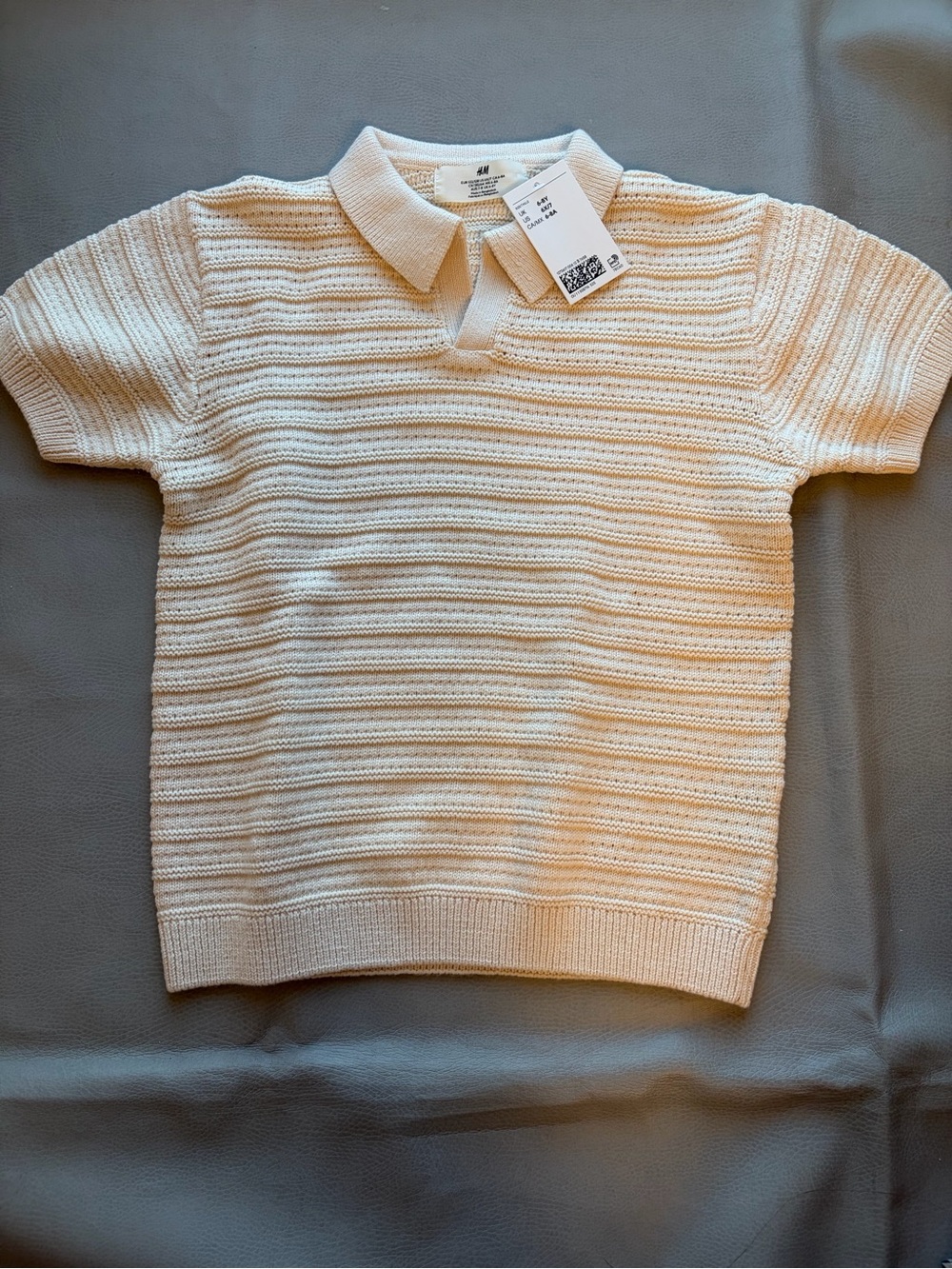 H&M Cream Short-Sleeve Knit Polo, 100% cotton